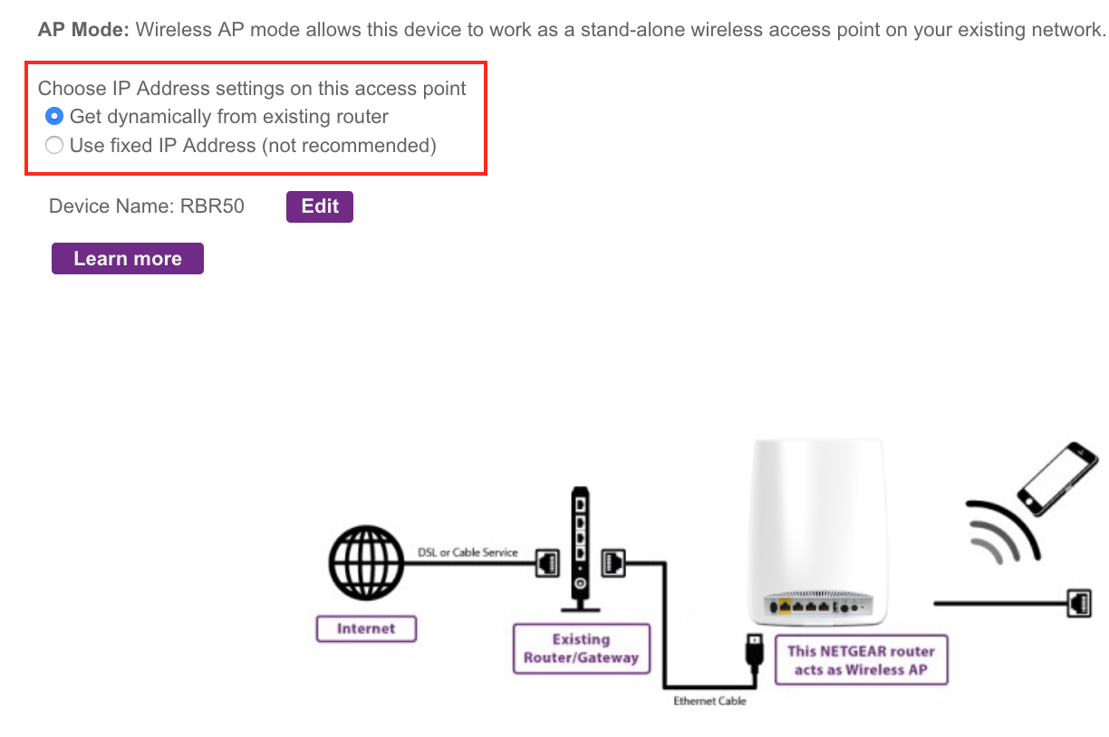 Orbi Router in Access Point Mode