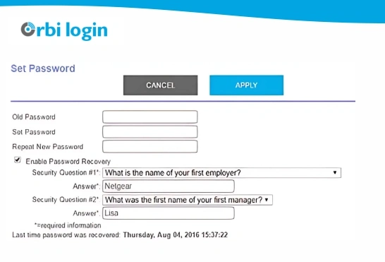 orbi admin login password